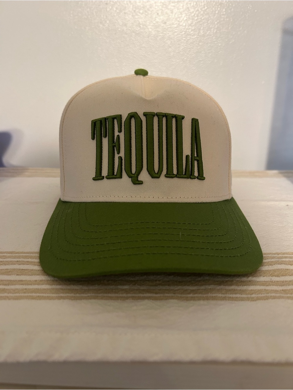 Tequila Embroidered Two-Tone Trucker Hat - Green/Cream